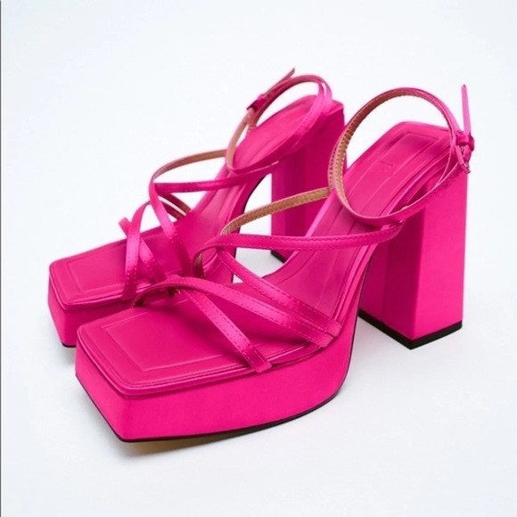 Zara Shoes - Barbiecore Pink Fuchsia Strappy Heeled Platform Sandals